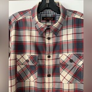 Ben Sherman Casual Plaid Shirt Cream, Red, & Blue Large